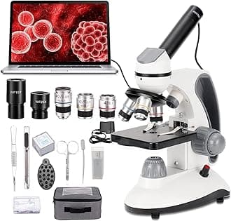 40X-2000X Compound monocular Microscope with Microscope Slide Set, Cell Phone Adapter, Dual LED Illumination Powerful School Home Education biomicroscope, 2MP USB Camera……