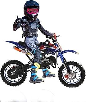 Mini Dirt Bike, 50cc Kids Dirt Bike, 2-Stroke Gas Off-Road Mini Motorcycle Dirtbike Pit Bike with Front and Rear Disc Brakes, 12" Off-Road Tires, Shock Absorption Springs, Pull Start (Blue)