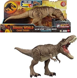 Jurassic World T. rex Dinosaur Toy with Sound & Movement, All-Out Attack Tyrannosaurus Rex Action Figure with Rampage Attack, Plus Digital Play