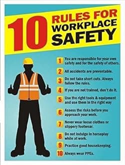 10 RULES FOR WORKPLACE SAFETY SIGN PVC Waterproof metallic matte finishing Safety Signature Board with strong double sided tape for walls removable 5 piece combo set sign board offer