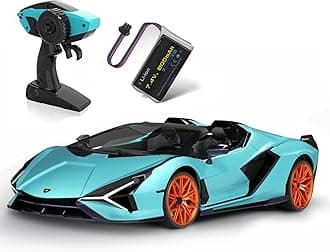 MIEBELY Lamborghini Remote Control Car, 1:12 Scale Lambo Toy Car, 12Km/h Fast Rc Cars with Led Light, 2.4Ghz Model Car for Adults Boys Girls Birthday Ideas Gift - Blue