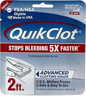 Medical Kits QuikClot Gauze - Gauze for Emergency Survival Kit, Doomsday Prepping Supplies & More - Stops Bleeding Fast with Kaolin - Flexible Hemostatic Medical Gauze - 3" x 24"